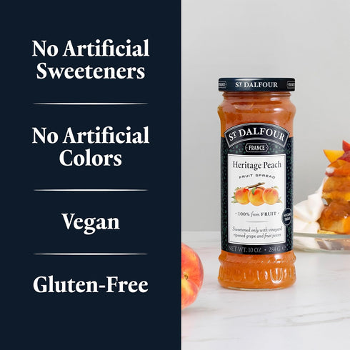 10oz 100% St. Dalfour Heritage Peach Fruit Spread - - from Fruit, No Artificial Ingredients, Non-GMO, No Cane Sugars