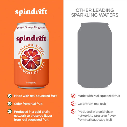 12 Pack 8 Spindrift Sparkling Seltzer Water, Blood Orange Tangerine Flavored, Made with Real Squeezed Fruit, Fluid