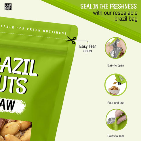 2 lb 100% Oh! Nuts Brazil Nuts, Raw, Unsalted, No Shell, Whole in Resealable Bag Natural Nuts, Rich in Selenium Vegan