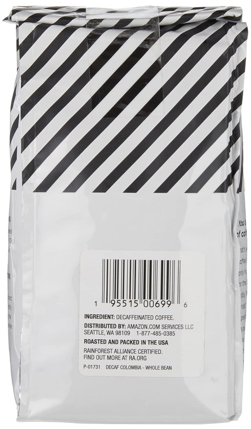 Amazon Fresh 12 Decaf Colombia Whole Bean Coffee, Medium Roast, Ounce