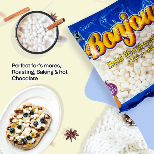 8.82 Oz (250 Bonjour Mini Marshmallows - Halal Gelatin, Low Fat & Dye Free Small Marshmallows For Hot Chocolate, Smore