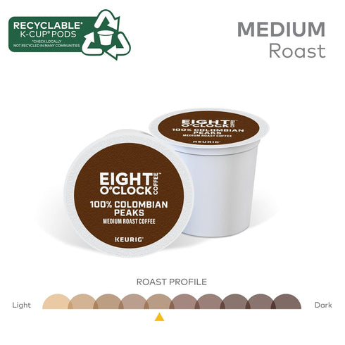 72 Count Eight O'Clock Coffee Colombian Peaks Keurig Single-Serve K-Cup Pods, Medium Roast Coffee