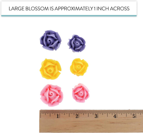 Set, 24 Count Global Sugar Art Edible Royal Icing Pink, Lavender and Yellow Rose Two sizes, for Cake and Cupcake