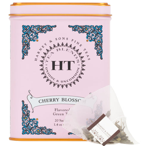 31629, 20 Count (Pack 1) Harney & Sons Caffeinated Blossom Green Tea Tin Sachets Pink Cherry