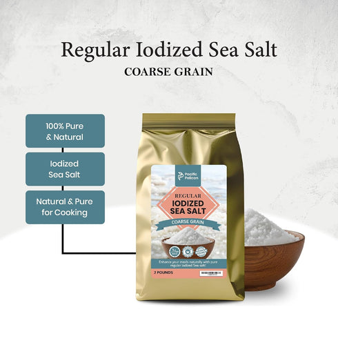 2 Pack 2 Pacific Pelican Iodized Sea Salt Coarse Grain Pounds of Unrefined Kosher, Natural Iodized, Ideal for Paleo