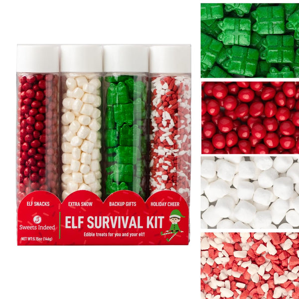 Sweets Indeed Holiday Elf Candy Topper 4-Pack Marshmellows, Crumblefetti Candy Toppings for