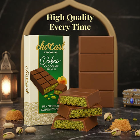 (95g 3.35 oz) (1 Pack, ChocCart Dubai Chocolate Premium with Kunafa & Pistachio Filling Viral Knafeh Chocolate Dessert