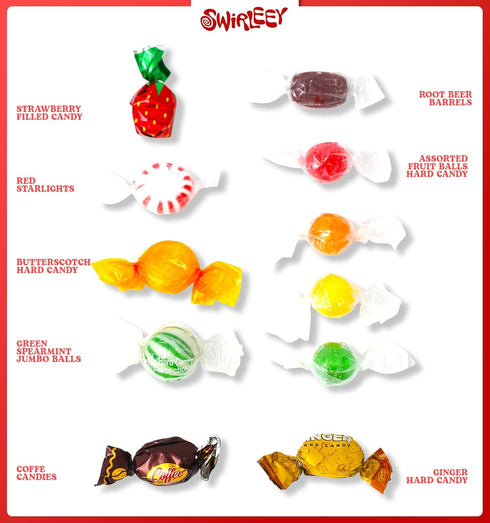 6 Swirleey Hard Candy Assortment - Pounds - Old Fashioned Hard Candies - Classic Hostess Mix - Sweets for Desk