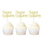 Ercadio 24 Pack Happy Birthday Cupcake Toppers, Gold Glitter Cake Picks for Party Decoration
