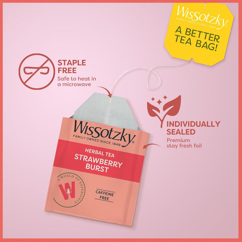 Wissotzky Strawberry Burst Herbal Tea, 20 Tea Bags, Caffeine Free, Antioxidant Rich Fruity Blend