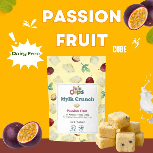 (3-Pack, 1.76 oz Juju-Oops Freeze-Dried Passion Fruit Mylk Crunch Vegan Soy Milk Fruit Bites with Real Fruit Pieces |