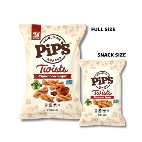 1 oz (24 Packs Pips Heirloom Cinnamon Churro Twists Bags pk) Individually Wrapped Snack Made With Heirloom Corn