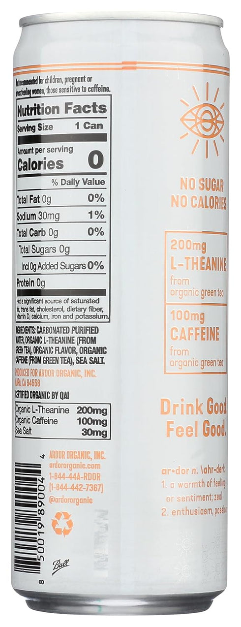 12 Oz Ardor, Water Sparkling Energy White Peach Organic, Fl