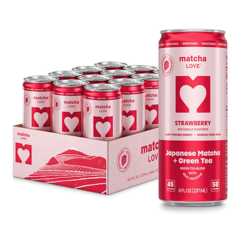 matcha LOVE Strawberry Matcha + Green Tea, Sweetened, 8 Ounce (Pack of
