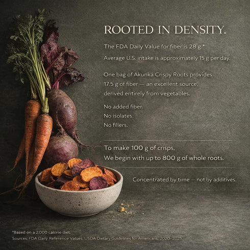 AKUNKA 2.5 oz Crispy Roots - Unsalted Vegetable Snack, Sweet Potato, Carrot, Beetroot, High Fiber, Zero Added Salt