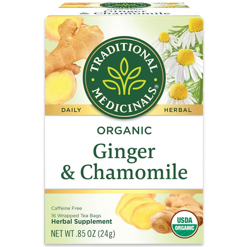 (Pack 3) 48 Traditional Medicinals Organic Ginger & Chamomile Herbal Tea, Relieves Occasional Indigestion or Nausea