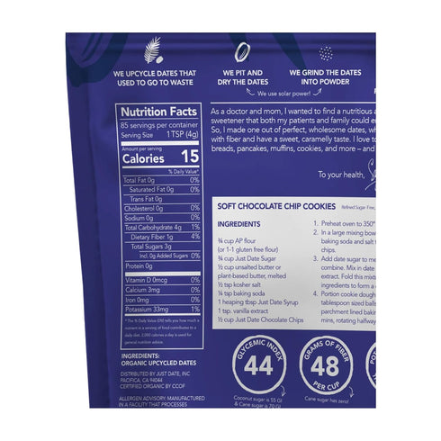 12 oz. Just Date : Just Date Sugar : Organic Sugar Substitute Made From Dates - Box