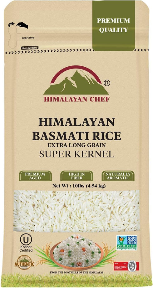 Himalayan Chef Super Kernel Organic Basmati Rice, White Sticky Rice with Naturally