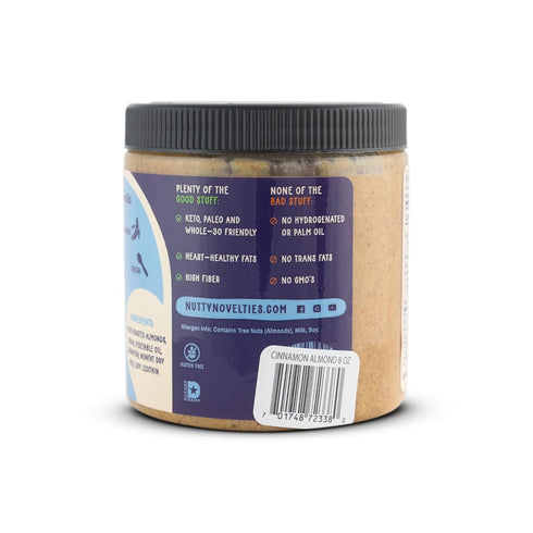 8 Nutty Novelties Cinnamon Almond Butter - High Protein, Sweet Almond Butter - All-Natural, Light Almond Butter Free