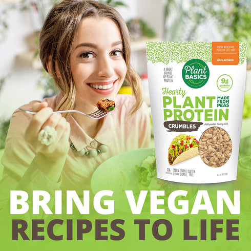 Plant Basics Hearty Plant Protein, Unflavored Crumbles, 8 oz, Non-GMO, Gluten Free, Vegan Meat Substitute