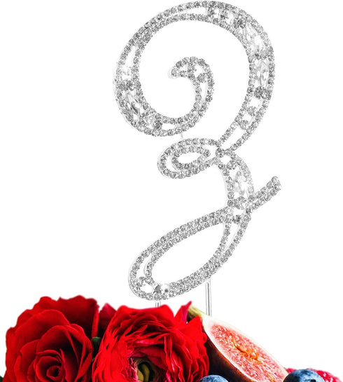 Letter Z Cake Topper, Rhinestone Crystal Silver Letter for Wedding, Anniversary, Birthday Party Decoration