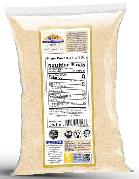 Rani Ginger (Adarak) Powder Ground, Spice, 3.5oz (100g) - All Natural, Vegan