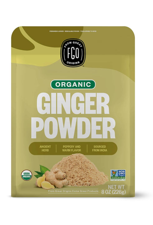 FGO Organic Ginger Powder - Imported from India, 8oz, Packaging May Vary