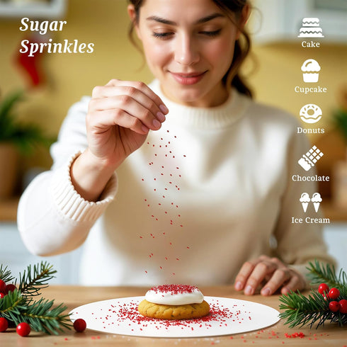 Wayin 6oz Christmas Edible Sanding Sugar Sprinkles, Coarse Sparkling Sugar with Red, Green, Gold, White, Perfect