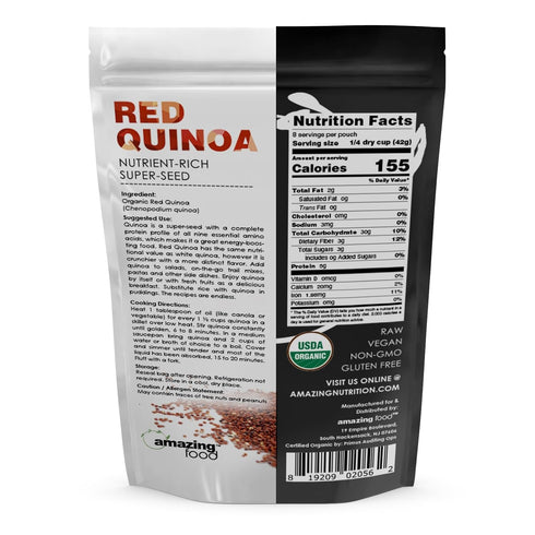 12 Oz Amazing Food Red Quinoa | | USDA Certified Organic | Vegan | Gluten Free | Non-GMO | Made in USA
