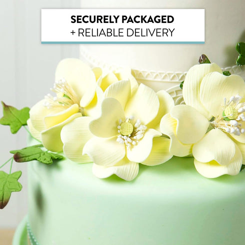 4 Count Global Sugar Art Dogwood Rose Sugar Cake Flowers, Yellow with Stamen, with Wire by Chef Alan Tetreault.