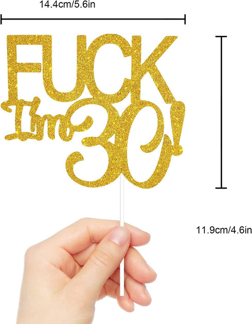 Gold Glitter Funny Happy 30 Birthday Cake Topper - 30th Cake Topper for Men and Women Birthday Party Decoration