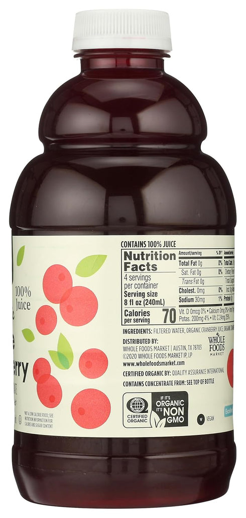 365 32 Oz by Whole Foods Market, Organic Pure Cranberry Juice, Fl