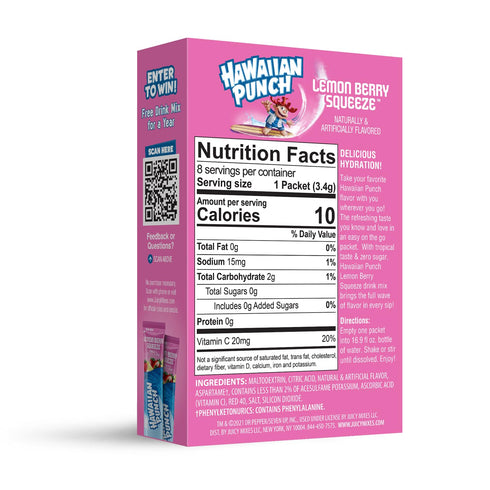 96 Hawaiian Punch Powder Drink Mix Sugar Free & Delicious, Excellent source of Vitamin C (Lemon Berry Squeeze, Sticks)