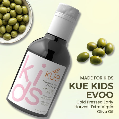 8.45 oz 14kg 0.2% (250 ml) Kue Kids Extra Virgin Olive Oil, fl - Cold Pressed Early Harvest EVOO, High Polyphenol Olive
