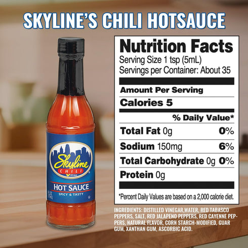 3 6 oz Skyline Chili Hot & Spicy Sauce Authentic Cincinnati Restaurant-Style Secret Recipe with Tabasco, Cayenne