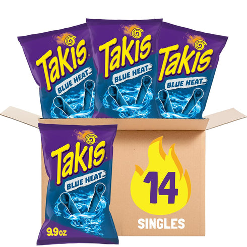 Takis Blue Heat Rolled Tortilla Chips, Hot Chili Pepper Flavored, Multipack Box