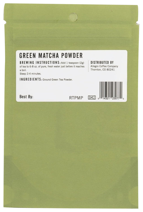 Allegro Tea, Green Matcha Powder, 0.5 oz, Pack of 1