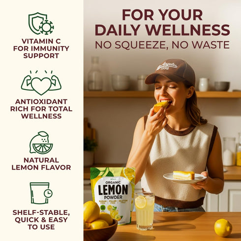 1.1 Lb 100% Organic Lemon Juice Powder, Bulk Size - Freeze Dried, Fresh Zesty Flavor Great for Drinks & Baking - Rich