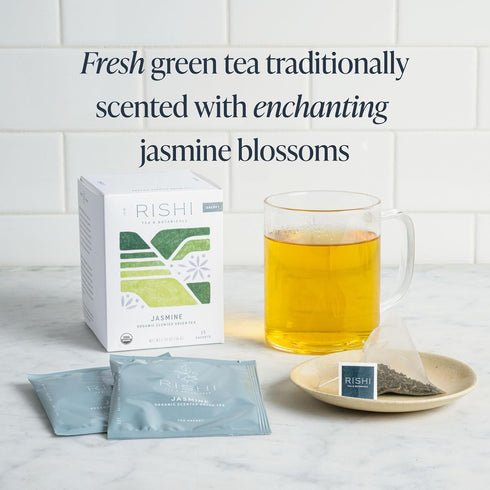 15 Count (Pack 1) Rishi Tea Jasmine Green Tea - Organic Sachet Tea Bags, Caffeinated Scented Chinese Green Tea