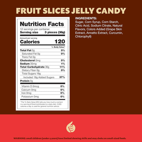 1-Pound Fruit Slices Bag | Assorted Flavors Jellies | Dye Free Candy | Vegan Candy | Tangerine, Orange, Strawberry