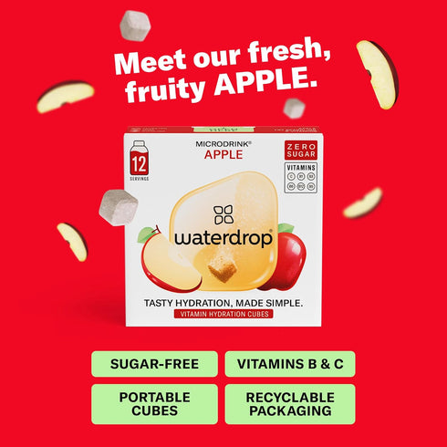 B3, B5 24 Waterdrop Hydration Cubes with Vitamin C, & Electrolytes, Apple Flavor, Flavored Water Enhancer Electrolyte