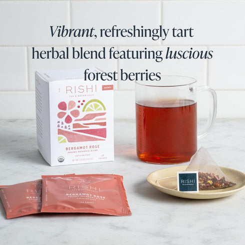 15 Count (Pack 1) Rishi Tea Bergamot Rose Herbal Tea - Organic, Caffeine Free Sachet Bags, Floral and Citrus Botanical
