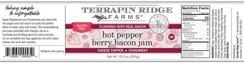 10.5 oz Terrapin Ridge Farms Hot Pepper Berry Bacon Jam - Sweet & Spicy Blend of Raspberries, Strawberries, Roasted Red