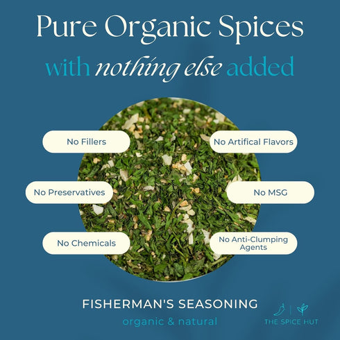 Organic Fisherman's Choice Herb Seasoning - Spice Hut Salt-Free, Savory Spices for Seafood, 1.4oz Pack