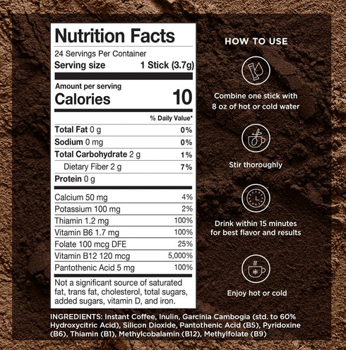 Packets, 100% 24 VitaCup Slim Instant Coffee with Garcinia, Fiber, B Vitamins, Bold & Smooth, Medium Dark Roast