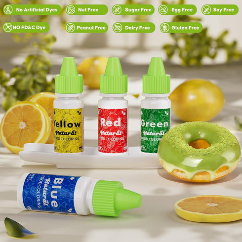 4 Set 0.25 oz (6 ml)/Bottles Natural Food Coloring - FD&C & Artificial Dye Free Formula Color Natural Food Dye