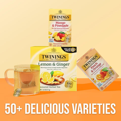 20 Count (Pack 1), 20 Twinings Mango & Pineapple Herbal Tea Individually Wrapped Bags, of Naturally Caffeine-Free
