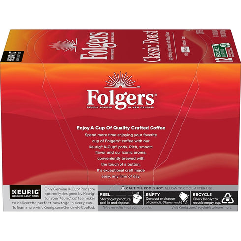 12 Count (Pack 6) Folgers Classic Roast, Medium Roast Coffee, Keurig K-Cup Pods, Boxes