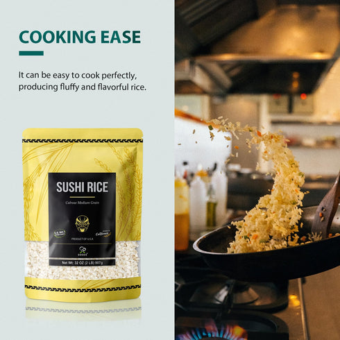 2 (32 Soeos Sushi Rice, Medium Grain, White Sticky Rice for Sushi Rolls and Japanese Food, Calrose Rice, Pound Ounce)