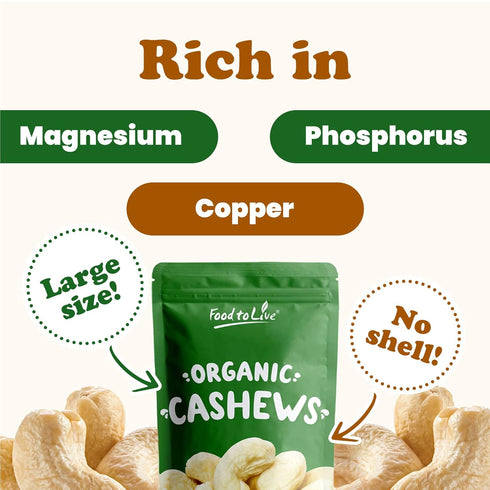 2 W-240, Food to Live Organic Cashews, Pounds Whole, Size Unsalted, Non-GMO, Kosher, Raw, Vegan, Bulk